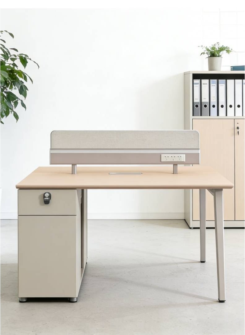 أدين مجموعة مكتب وكرسي حديثة لشخصين مع درج وفاصل وشاشة وحامل كمبيوتر مكتبي - Image 2